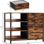 Commode blanche / brun rustique / noire à 4 tiroirs avec étagère latérale à 3 niveaux, 1-2 personnes