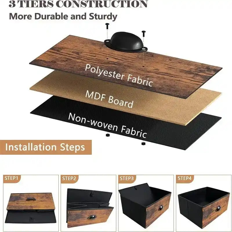 Commode blanche / brun rustique / noire à 4 tiroirs avec étagère latérale à 3 niveaux, 1-2 personnes
