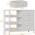 Commode blanche / brun rustique / noire à 4 tiroirs avec étagère latérale à 3 niveaux, 1-2 personnes