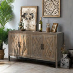 Meuble de rangement vintage à 4 portes de 152 cm (59,8 po) Noir et Noyer foncé / Gris antique