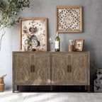 Meuble de rangement vintage à 4 portes de 152 cm (59,8 po) Noir et Noyer foncé / Gris antique