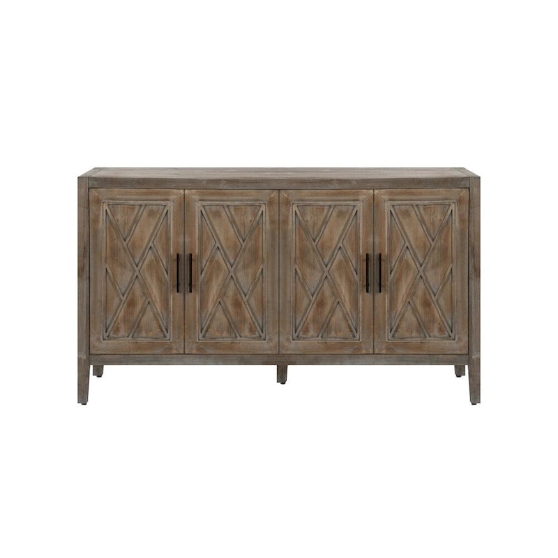 Meuble de rangement vintage à 4 portes de 152 cm (59,8 po) Noir et Noyer foncé / Gris antique