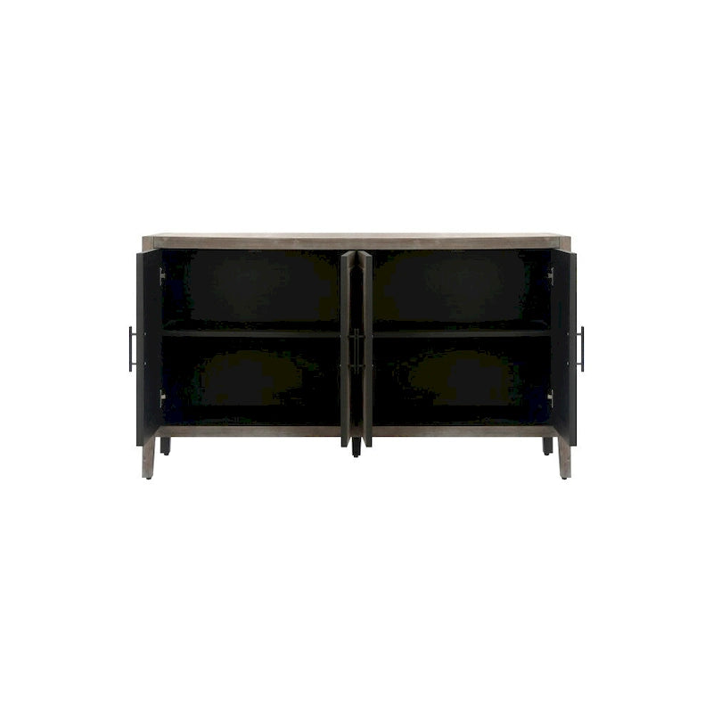 Meuble de rangement vintage à 4 portes de 152 cm (59,8 po) Noir et Noyer foncé / Gris antique
