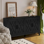 Meuble de rangement vintage à 4 portes de 152 cm (59,8 po) Noir et Noyer foncé / Gris antique