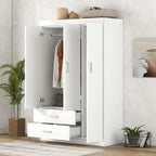 3-Door Wood Wardrobe with Drawers - N/A