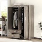 Armoire 3 portes blanche/grise avec tiroirs et penderie – Montage à 2 personnes