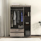 Armoire 3 portes blanche/grise avec tiroirs et penderie – Montage à 2 personnes