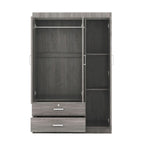 Armoire 3 portes blanche/grise avec tiroirs et penderie – Montage à 2 personnes