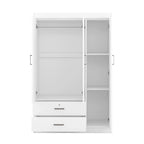 Armoire 3 portes blanche/grise avec tiroirs et penderie – Montage à 2 personnes