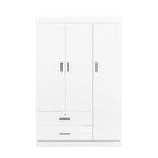 Armoire 3 portes blanche/grise avec tiroirs et penderie – Montage à 2 personnes