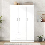 Armoire 3 portes blanche/grise avec tiroirs et penderie – Montage à 2 personnes