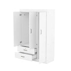 Armoire 3 portes blanche/grise avec tiroirs et penderie – Montage à 2 personnes
