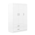 Armoire 3 portes blanche/grise avec tiroirs et penderie – Montage à 2 personnes