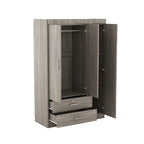 Armoire 3 portes blanche/grise avec tiroirs et penderie – Montage à 2 personnes