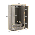 Armoire 3 portes blanche/grise avec tiroirs et penderie – Montage à 2 personnes
