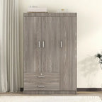 Armoire 3 portes blanche/grise avec tiroirs et penderie – Montage à 2 personnes