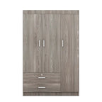 Armoire 3 portes blanche/grise avec tiroirs et penderie – Montage à 2 personnes