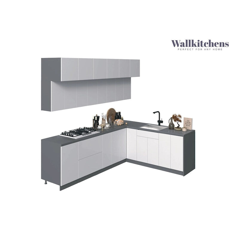 Ensemble d'armoires de cuisine modernes blanc brillant, 2,74 m de large