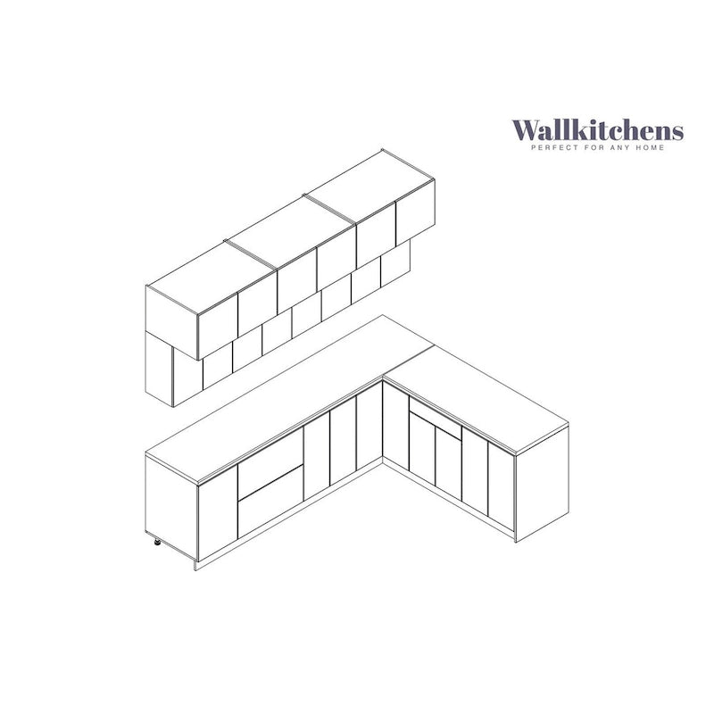 Ensemble d'armoires de cuisine modernes blanc brillant, 2,74 m de large