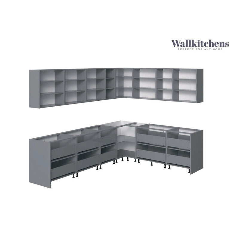 Ensemble d'Armoires de Cuisine Modernes Argent / Noir / Blanc – 10 pieds de large (94×120)
