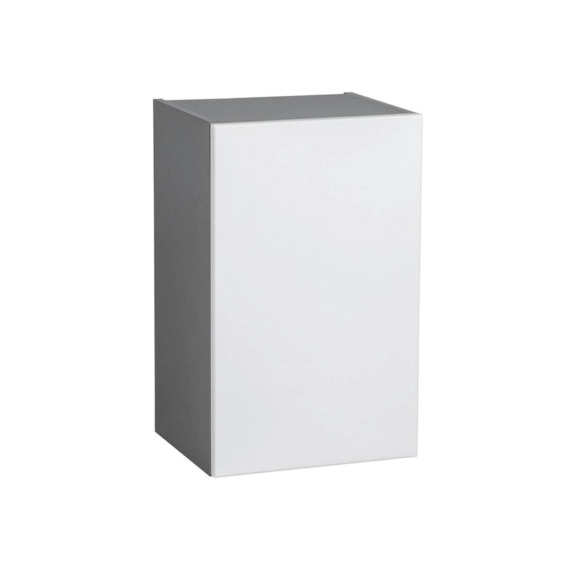 Meuble haut mural à porte unique — Blanc cassé / Gris / Noir / Transparent / Marron / Blanc — Assemblage par 1 personne