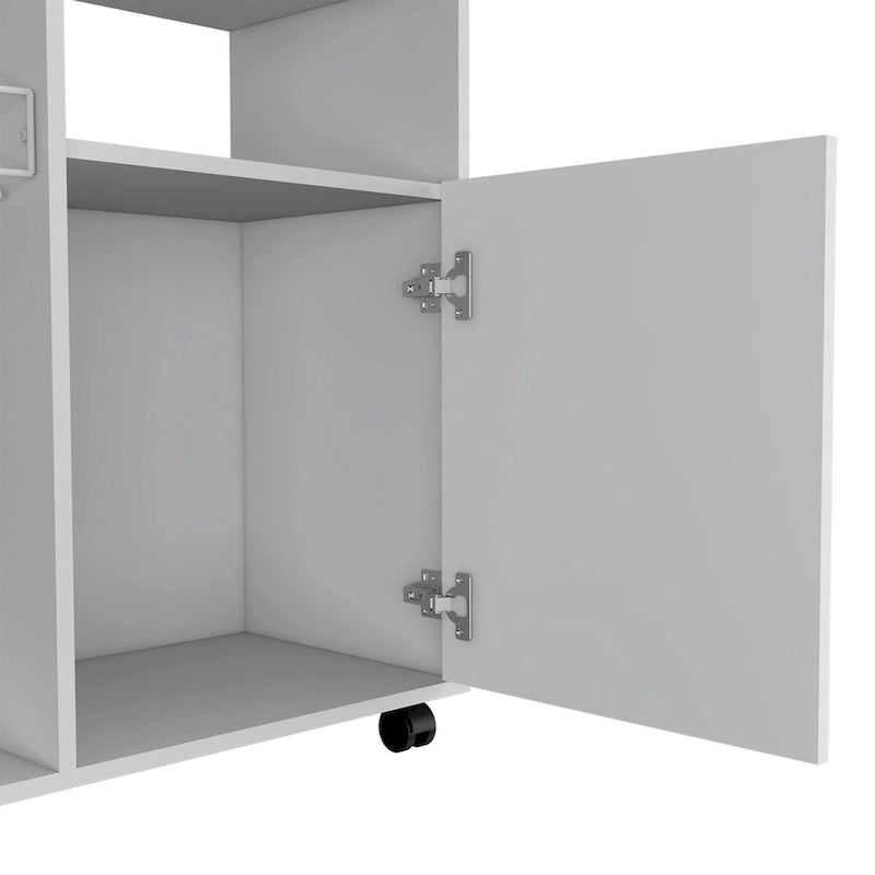 Chariot de cuisine une porte, blanc / noir, 4 roulettes, assemblage par 2 personnes