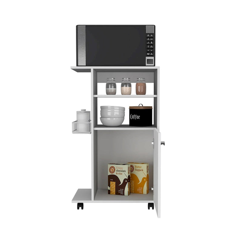 Chariot de cuisine une porte, blanc / noir, 4 roulettes, assemblage par 2 personnes