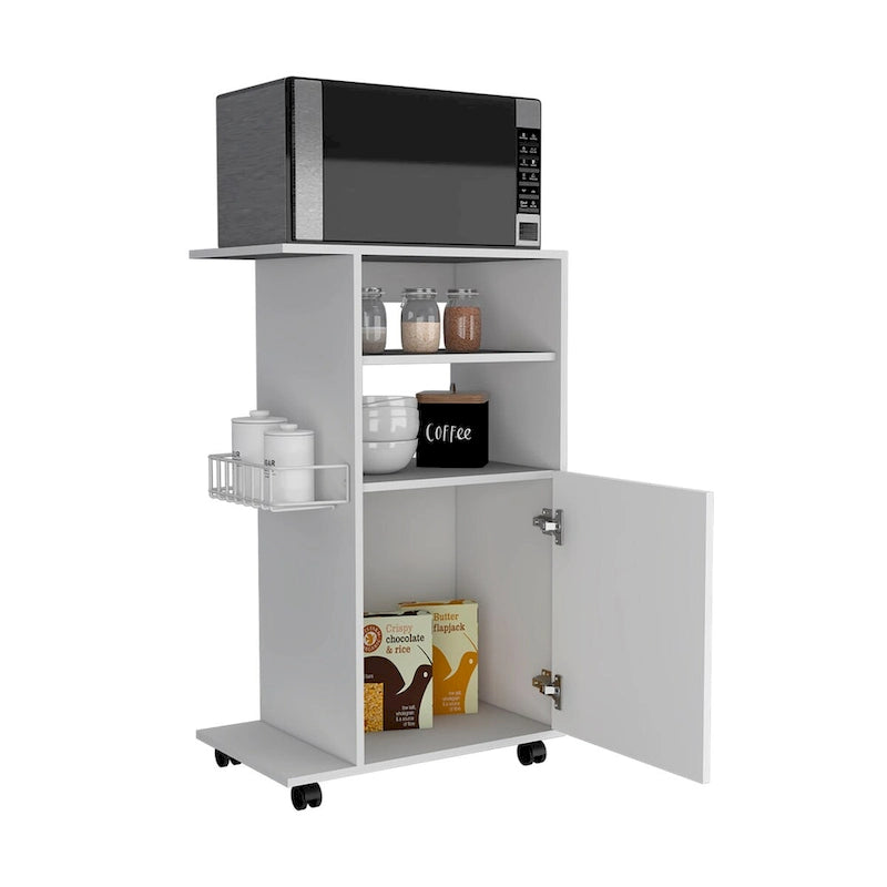 Chariot de cuisine une porte, blanc / noir, 4 roulettes, assemblage par 2 personnes
