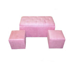 Banc de rangement rose en microfibre avec 2 poufs, ensemble 3 places