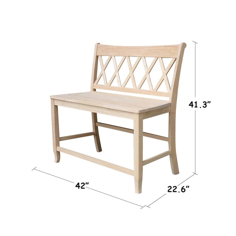 Banc marron dossier en X, hauteur d'assise 61 cm, 2 places