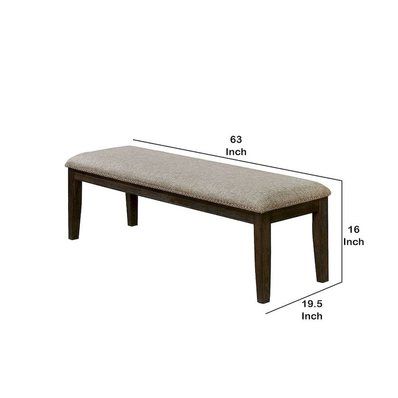 Banc 2 places en tissu gris avec clous décoratifs