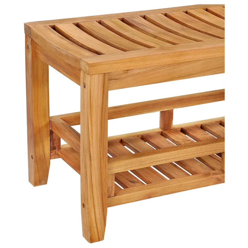 Banc de douche en teck miel avec étagère de rangement – 1 personne