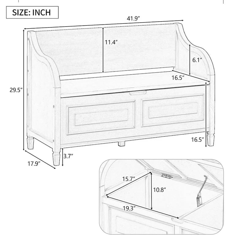 Banc de rangement en bois massif Espresso/Blanc/Bleu/Naturel/Gris, 2 places