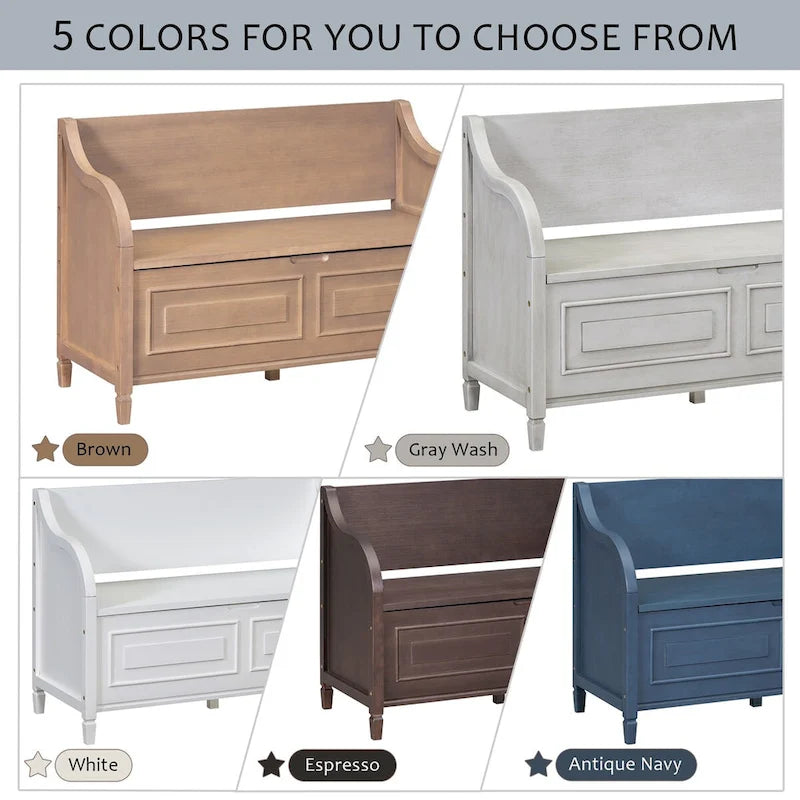 Banc de rangement en bois massif Espresso/Blanc/Bleu/Naturel/Gris, 2 places