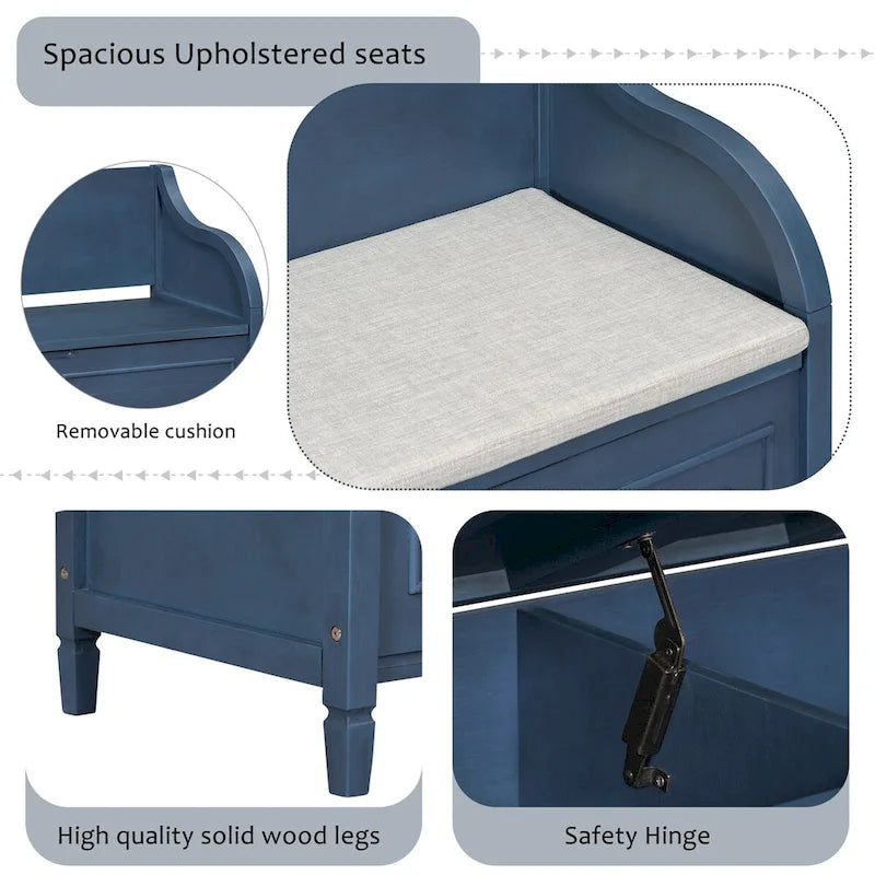 Banc de rangement en bois massif Espresso/Blanc/Bleu/Naturel/Gris, 2 places