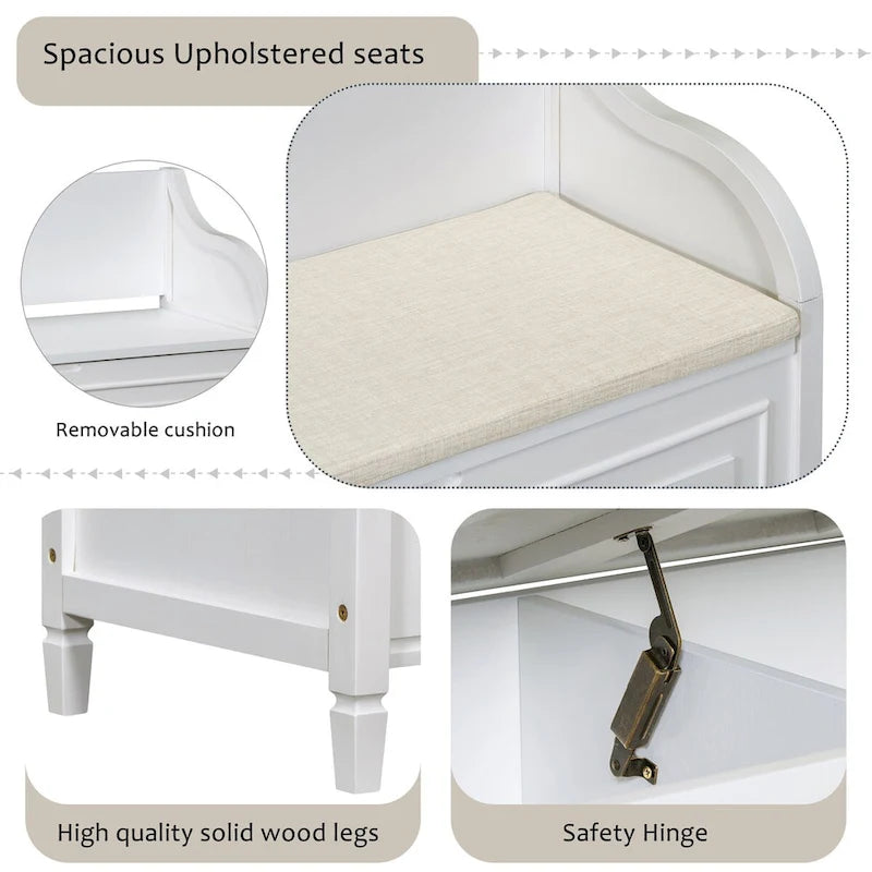 Banc de rangement en bois massif Espresso/Blanc/Bleu/Naturel/Gris, 2 places