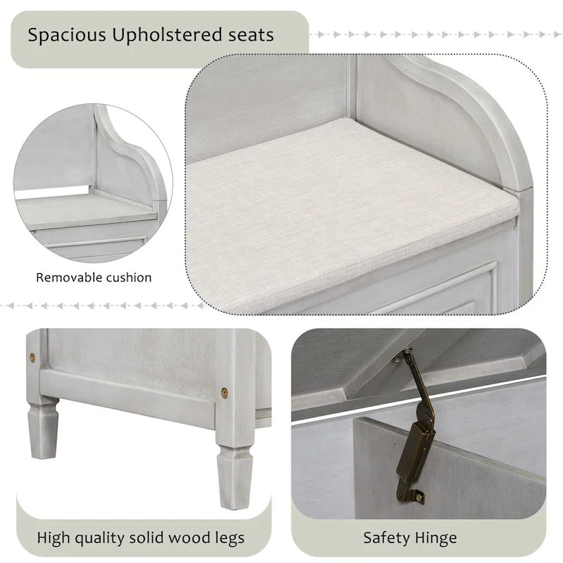 Banc de rangement en bois massif Espresso/Blanc/Bleu/Naturel/Gris, 2 places