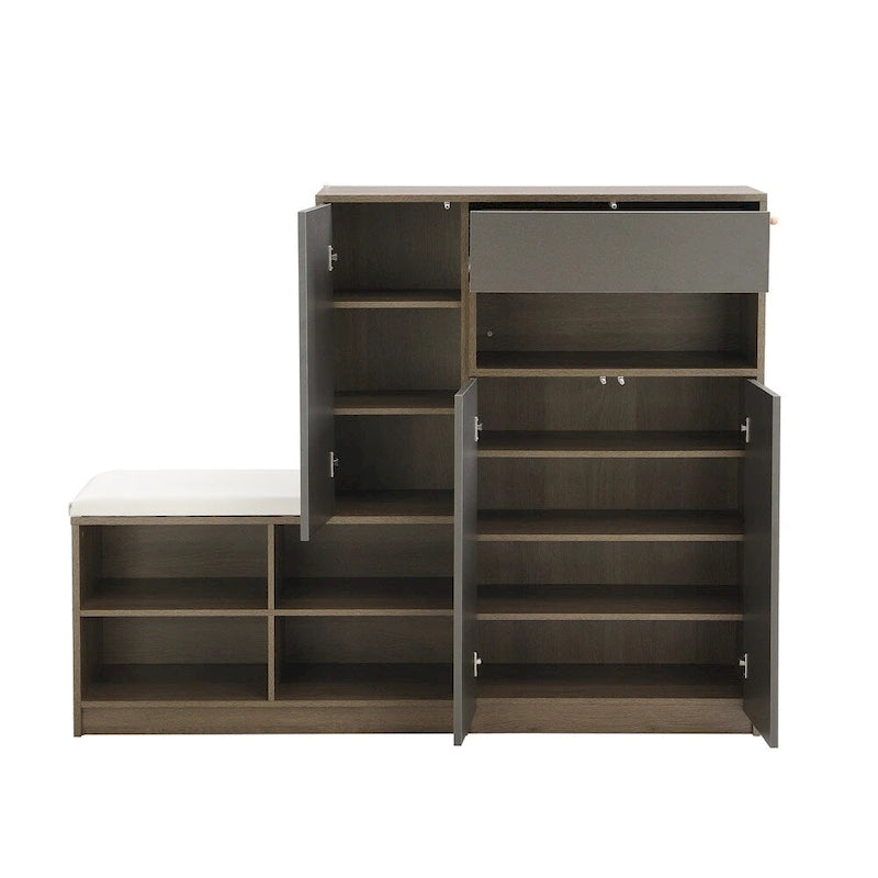 Banc de rangement pour chaussures avec coussin gris foncé/blanc, 1 place