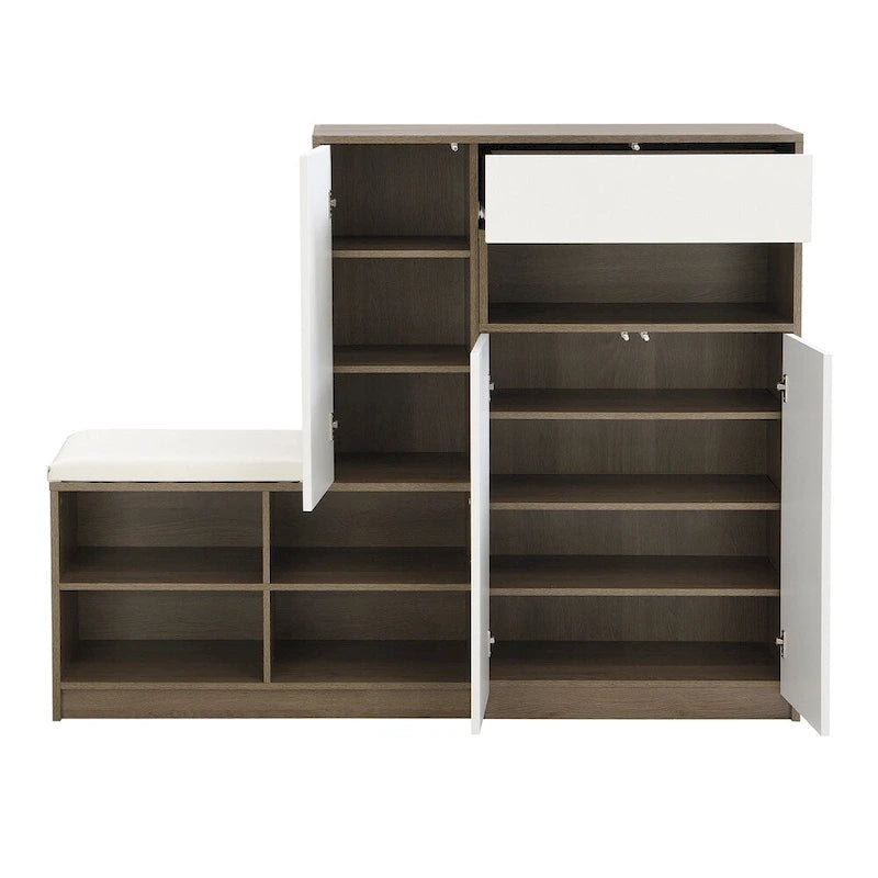 Banc de rangement pour chaussures avec coussin gris foncé/blanc, 1 place