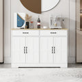 Buffet bahut de ferme marron/blanc avec 2 tiroirs et 4 portes