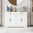 Buffet bahut de ferme marron/blanc avec 2 tiroirs et 4 portes