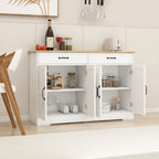 Buffet bahut de ferme marron/blanc avec 2 tiroirs et 4 portes