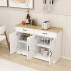 Buffet bahut de ferme marron/blanc avec 2 tiroirs et 4 portes