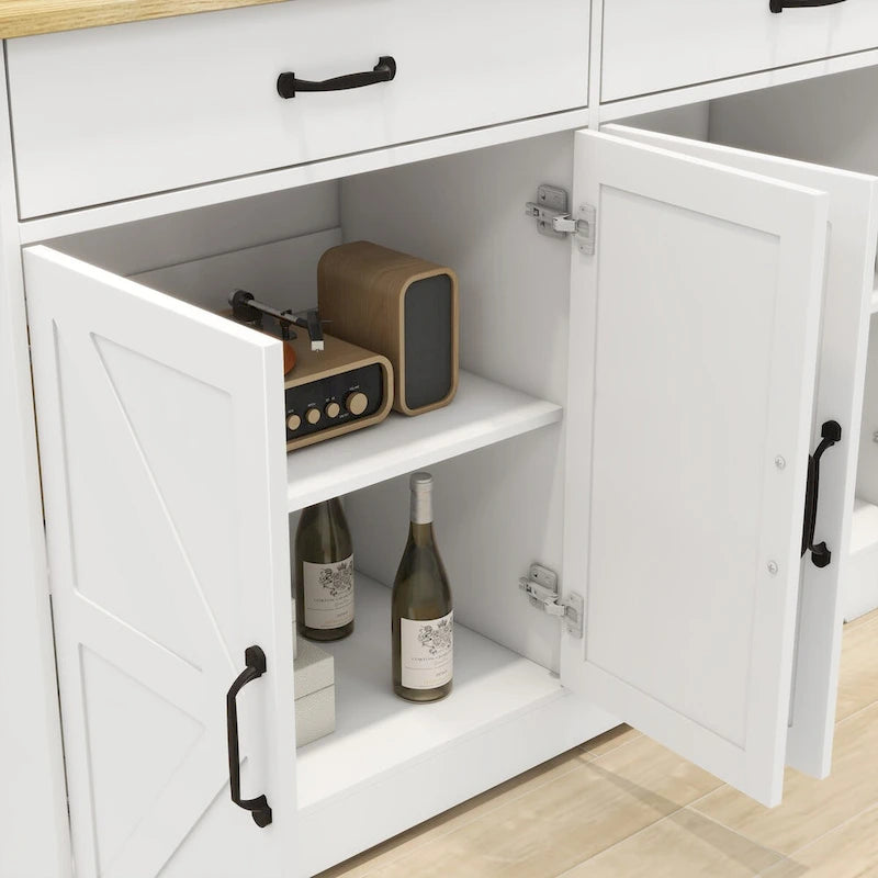 Buffet bahut de ferme marron/blanc avec 2 tiroirs et 4 portes