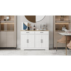 Buffet bahut de ferme marron/blanc avec 2 tiroirs et 4 portes