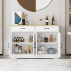 Buffet bahut de ferme marron/blanc avec 2 tiroirs et 4 portes