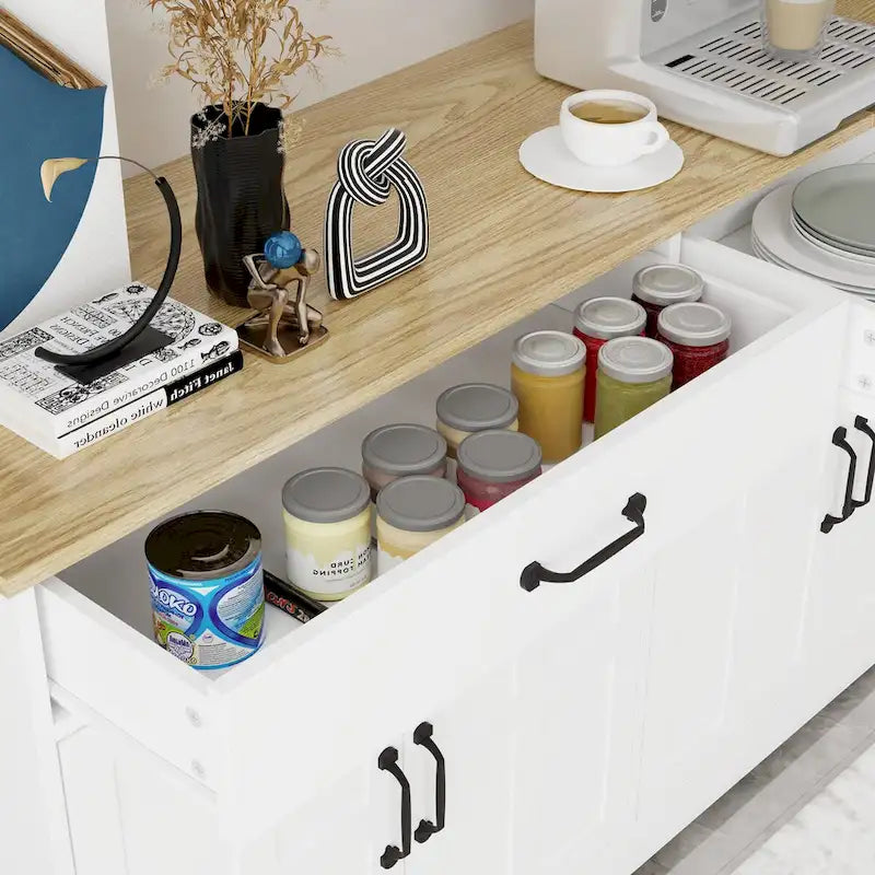Buffet bahut de ferme marron/blanc avec 2 tiroirs et 4 portes