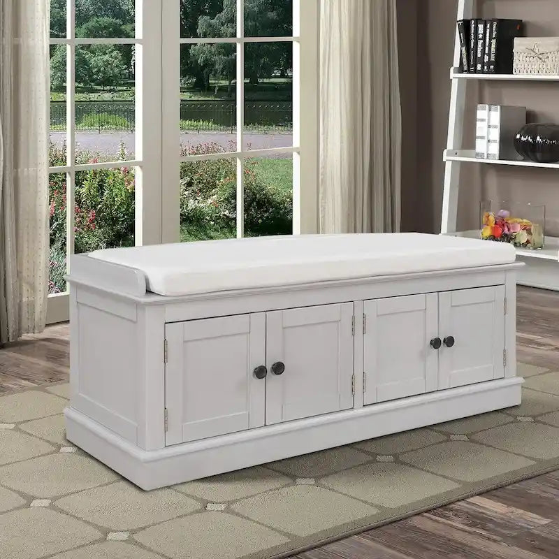 Banc de rangement vintage 1 place avec 2 armoires - Gris délavé / Espresso / Bleu marine antique / Blanc