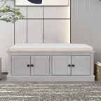 Banc de rangement vintage 1 place avec 2 armoires - Gris délavé / Espresso / Bleu marine antique / Blanc