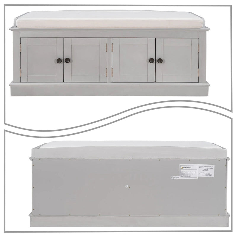 Banc de rangement vintage 1 place avec 2 armoires - Gris délavé / Espresso / Bleu marine antique / Blanc
